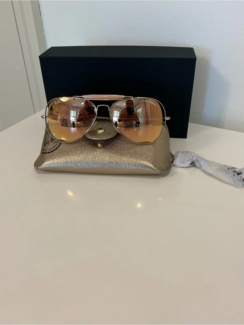 Dolce & Gabbana & Ray Ban collab Rose Gold Metal Aviator Sunglasses